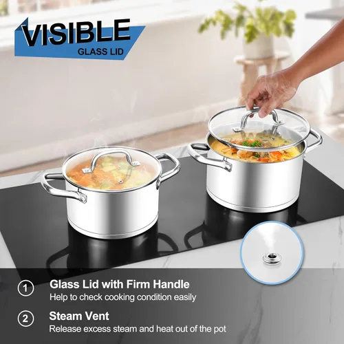 Vista 4 de Homikit - Olla de acero inoxidable de 4 cuartos de galón, olla de inducción con tapa para sopa, salsa de pasta, cocinar a fuego lento, parte