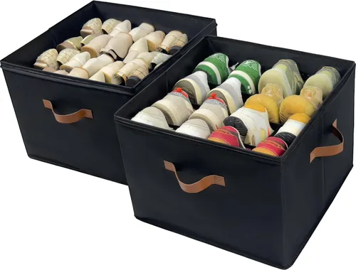 Caja organizadora de zapatos, paquete de 2, organizador de almacenamiento de zapatos con cubierta transparente, divisores ajustables para 16-32