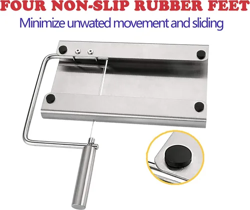 Vista 3 de Cortador de mantequilla de acero inoxidable con escala de tamaño preciso, para rebanar queso y mantequilla, equipado con 5 cables de corte de queso