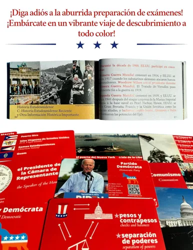 Vista 2 de US Citizenship Test Flashcards & Study Guide Combo Set (EspañolInglés) Ciudadanía Americana Tarjetas y Guía de Estudio de Bolsillo, 100 preguntas