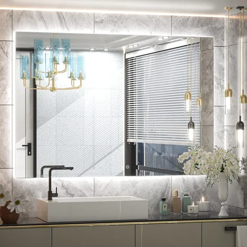 Vista 32 de TETOTE - Espejo retroiluminado de 84 x 32 pulgadas con luces LED para baño, antiempañante, espejo iluminado regulable (horizontal/vertical), espejo