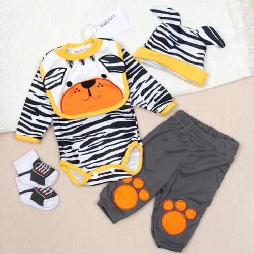 Vista 2 de Conjunto de ropa de muñeca de bebé Medylove Reborn de 22 pulgadas, para muñeca Reborn de 20 a 22 pulgadas, accesorios de traje de tigre, 5 piezas