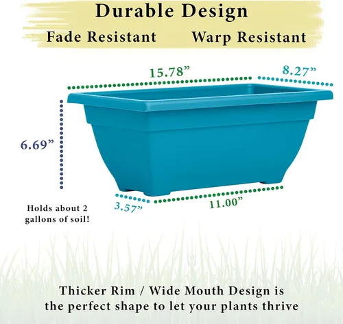 Vista 5 de Maceta rectangular de 16 pulgadas para interiores y exteriores, duradera, resistente a los rayos UV, caja de plástico de 2 galones para ventana, uso