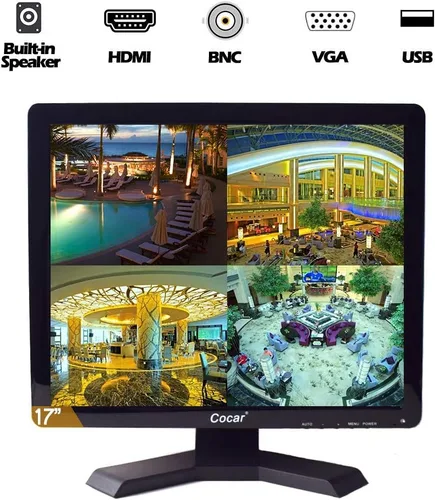 Vista 2 de Monitor CCTV de 17 pulgadas con puertos de entrada y salida de audio VGA HDMI AV BNC, altavoz integrado, pantalla HD 4:3, pantalla LCD de seguridad