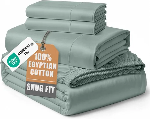 Vista 421 de LANE LINEN - Sábanas individual 100% algodón egipcio suave, cómodo y grueso de calidad de hotel, costuras reforzadas totalmente elásticas, sin