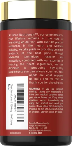 Vista 3 de Carlyle - Vitamina C masticable de 1000 mg 100 tabletas Sabor natural a