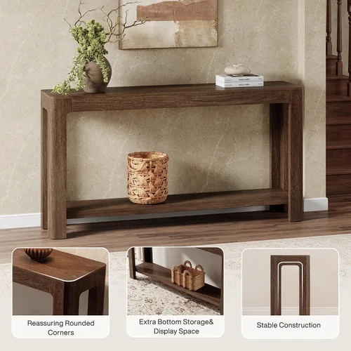 Vista 7 de Tribesigns - Mesa de consola de entrada de 63 pulgadas, mesa de sofá de 2 niveles estilo granja estrecha detrás del sofá, mueble de consola