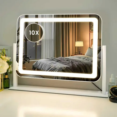 Vista 7 de Espejo de maquillaje iluminado, espejo de tocador LED de 18 x 14 pulgadas con 3 modos de color y brillo ajustable, control táctil inteligente
