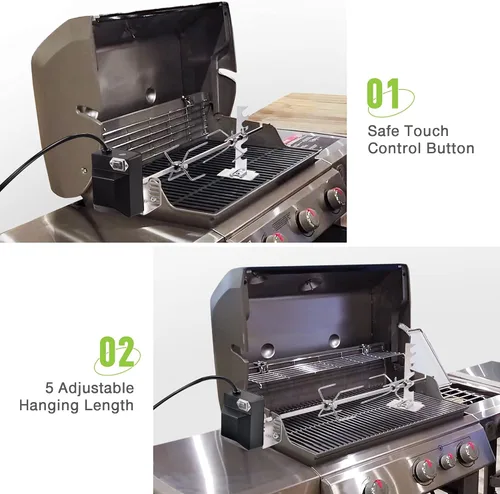 Vista 3 de Dreyoo Kit de parrilla universal para asador, kit de asador giratorio automático de 360° con motor de 120 V 4 W, varilla de asador de 28 pulgadas, 2