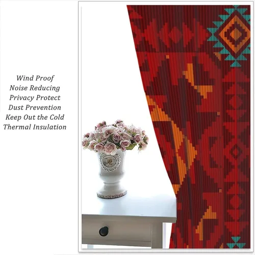 Vista 363 de Cortinas con patrón geométrico tribal, estilo suroeste, azteca, rústico, occidental, nativo americano, opacas, con bolsillo para barra, decoración