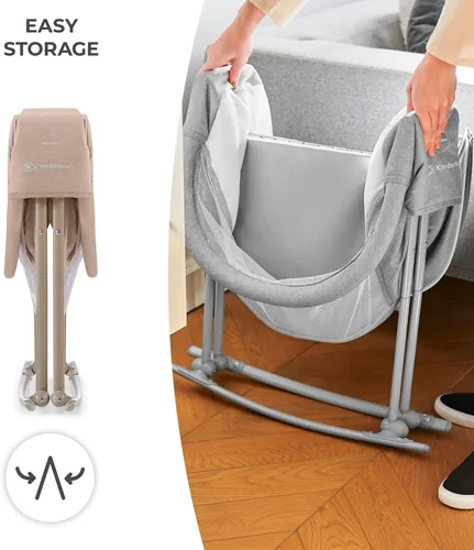 Vista 4 de Kinderkraft LOVI Cuna de Viaje para Bebé, Cuna Portátil Plegable con Mosquitera Integrada, Capota Ajustable y Función de Cuna Adicional, Beige