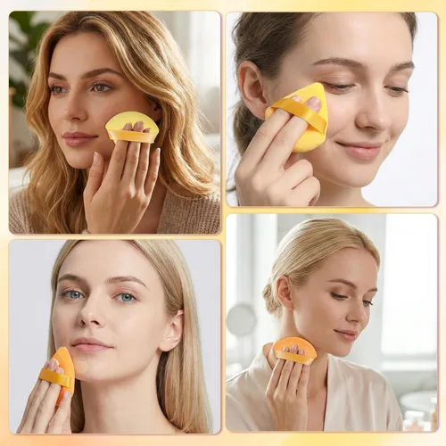 Vista 20 de Pimoys 6 esponjas de maquillaje de terciopelo para polvo suelto y triángulo suave para rostro, color negro