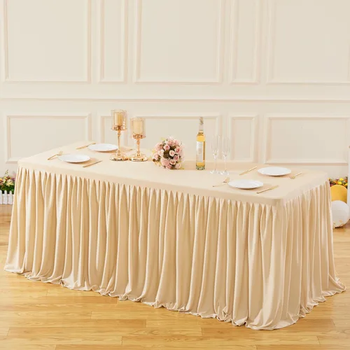 Vista 153 de Manteles de poliéster negro para mesas rectangulares de 4 pies, cubierta de mesa ajustada sin arrugas con falda de mesa plisada con volantes