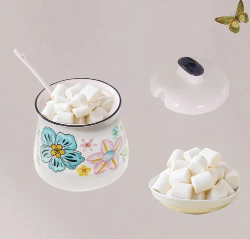 Vista 4 de Azucarero de cerámica con tapa y cuchara, contenedor de azúcar para barra de café, hogar y cocina, 12 onzas
