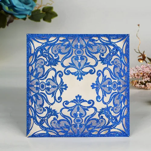 Vista 2 de Hosmsua 6.3 x 6.3 pulgadas, 50 tarjetas de invitación de boda personalizadas cortadas con láser con rosa de encaje hueco y sobres para invitación