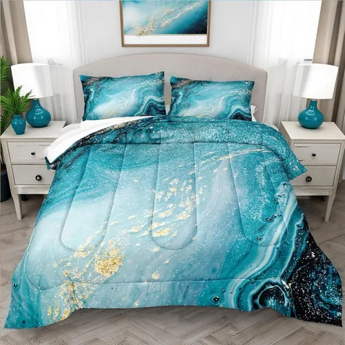 Vista 15 de Bedbay Juego de edredón de playa tamaño King, juego de ropa de cama costera de 3 piezas con diseño de concha de mar, conchas y vida marina, juego