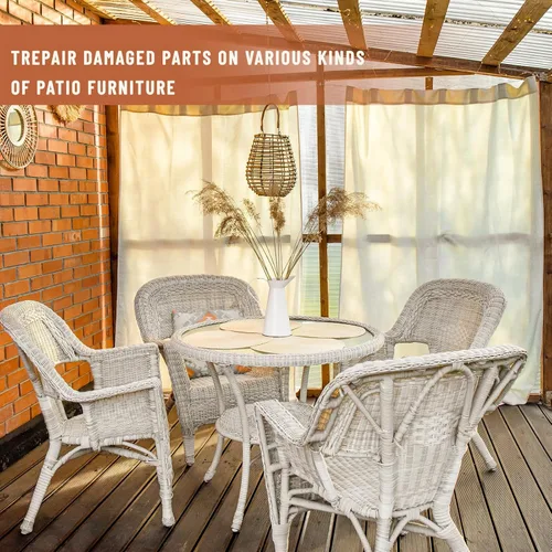 Vista 5 de Kigley Kit de reparación de mimbre de 120 pies, material de tejido de ratán sintético plano, suministros de reparación de mimbre de plástico blanco