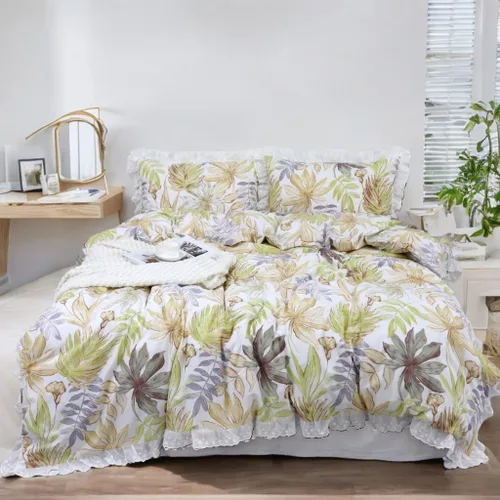 Vista 29 de Helthep Funda de edredón floral tamaño Queen, 100% algodón con estampado de hojas tropicales, funda de edredón botánica con estampado de árbol