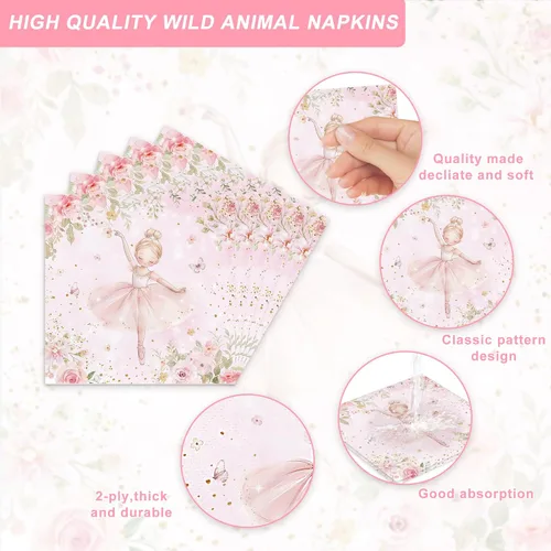 Vista 3 de 120 piezas de suministros de fiesta de bailarina para niñas, decoración temática de baile para primera y segunda fiesta de cumpleaños, lindo set