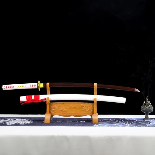 Vista 6 de Espada Katana Japonesa Samurai Hecha a Mano con Saya de Madera de Rayskin Dura, Puede Cortar Bambú