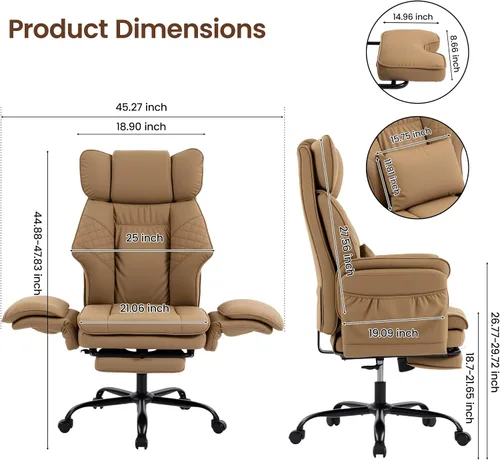 Vista 2 de Criss Cross Chair with Flip Armrests ,Big and Tall Desk Chair with Footrest Pu Leather Brown