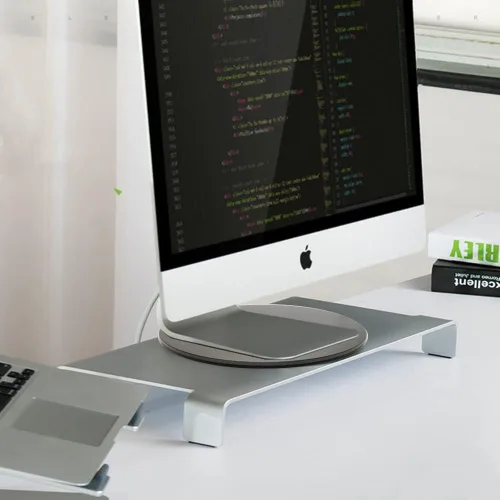 Vista 3 de Monitor de rotación de aluminio de 360 ° Base giratoria para monitor de pantalla de computadora Soporte giratorio de TV de pantalla plana para iMac