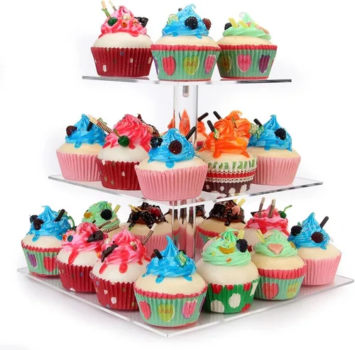 Vista 13 de Soporte acrílico para cupcakes, soporte transparente de exhibición de postres con base para bodas, fiestas, baby shower, reuniones, 3 niveles
