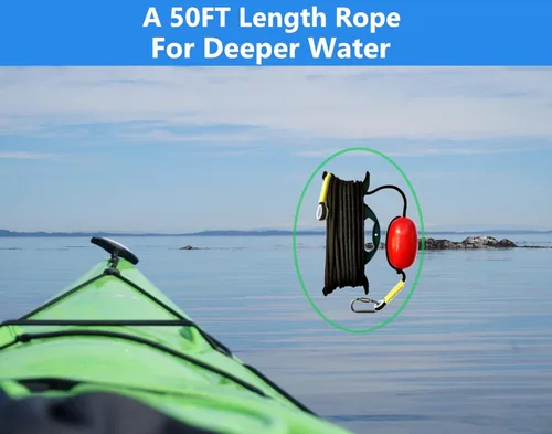 Vista 8 de Kit de anclaje para kayak y moto acuática, anclaje de barco de 3.5 libras con cuerda de 50 pies y cadena de acero inoxidable para accesorios
