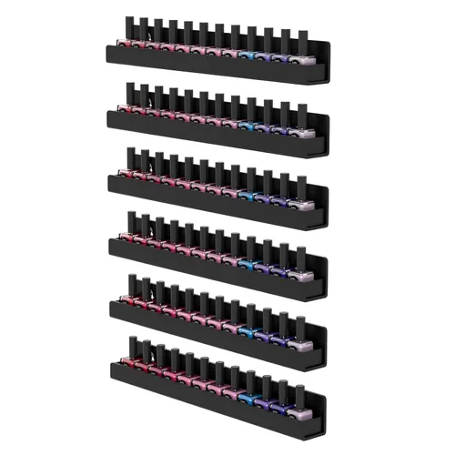 FEMELI Estante de pared para esmalte de uñas: 6 estantes de 15 pulgadas, organizador de esmalte de uñas acrílico para 66-90 botellas, estantes Negro