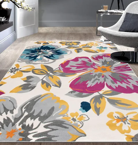 Vista 13 de Alfombras de área modernas florales de 9 x 12 pies, color gris
