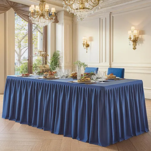 Vista 166 de Manteles de poliéster negro para mesas rectangulares de 4 pies, cubierta de mesa ajustada sin arrugas con falda de mesa plisada con volantes