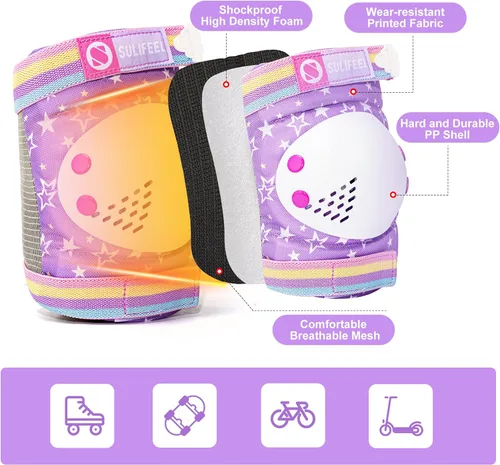 Vista 6 de Rainbow Unicorn - Patines para niños con equipo de protección, morado, mediano