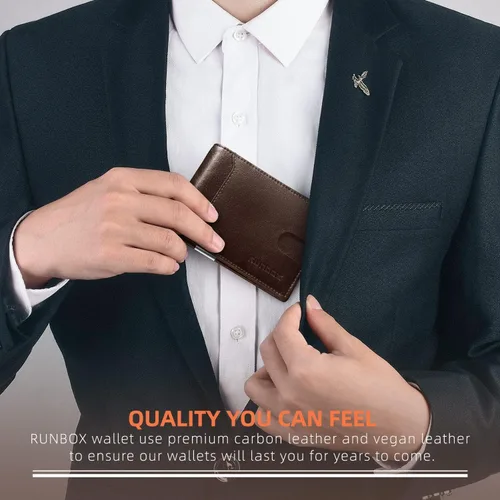 Vista 119 de RUNBOX - Carteras delgadas para hombre, cartera de piel con pinza para el dinero, cartera de bolsillo frontal con bloqueo RFID, tarjetero