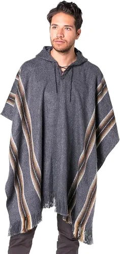 Vista 8 de Gamboa Alpaca Poncho for Men with Hood Negro