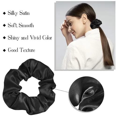Vista 2 de Hoteam 200 coleteros de satén para el cabello a granel para cola de caballo, bandas elásticas de satén de color sólido para mujeres, adolescentes