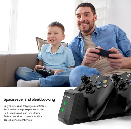 Vista 6 de Cargador de controlador compatible con controladores Xbox serie XS cargador de base con 2 unidades de batería recargable de 1000 mAh y estación
