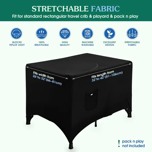 Vista 4 de Pack N Play - Funda opaca Hiaksedt para cuna para empacar y jugar, tienda de campaña opaca transpirable para cuna de viaje, cubierta de red elástica