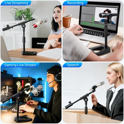 Vista 8 de CAHAYA Soporte de Micrófono de Escritorio Ajustable - Brazo Articulado Soporte de Micrófono de Escritorio Base Metálica con Peso Marco en A Soporte