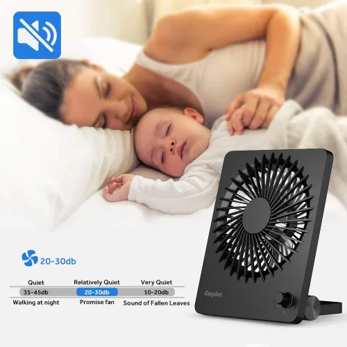 Vista 6 de EasyAcc Ventilador de escritorio con batería recargable, ventilador de viaje personal portátil de 5200 mAh, tiempo de funcionamiento máximo de 26