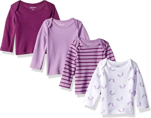 Hanes Baby Long-Sleeve Undershirt, Flexy Soft Knit Expandable Shoulder Pullover for Babies & Toddlers, 4-Pack