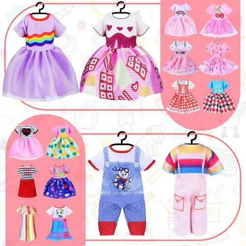 Vista 5 de Hungdao 16 piezas de ropa de muñeca para niña y niño, trajes encantadores, ropa de muñeca de 6 pulgadas, accesorios para cumpleaños de niños
