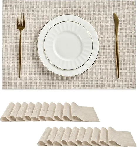 Vista 156 de Leetaltree - Juego de 4 manteles individuales beige, antideslizantes, resistentes al calor, para mesa de comedor, lavables, duraderos, de PVC