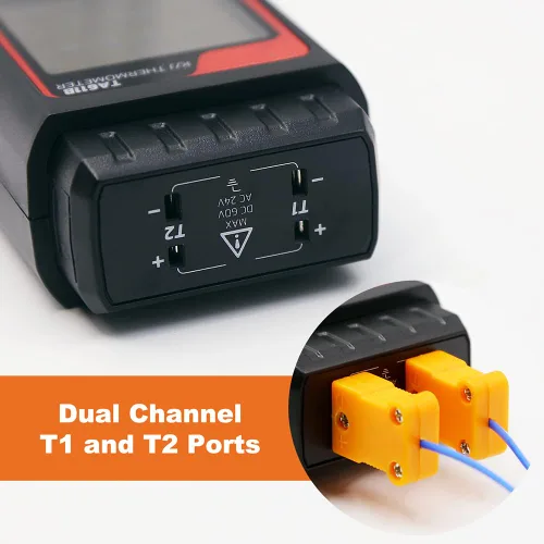 Vista 2 de Termómetro de termopar digital de doble canal tipo K/J - 328 ~ 2501 ℉ Medidor de temperatura industrial HVAC con 4 sondas de termopar tipo K