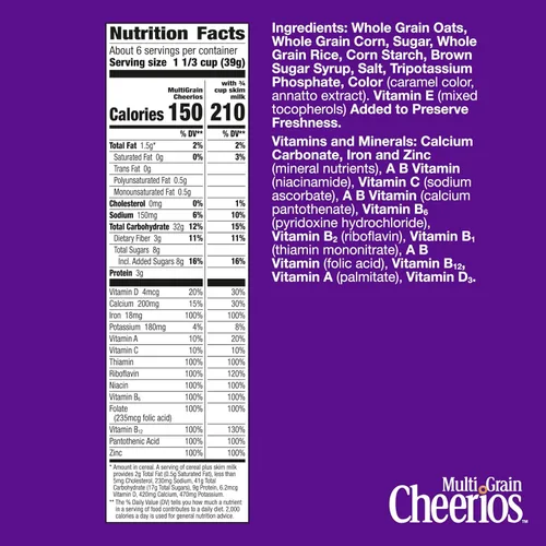 Vista 2 de Cheerios multigrano, cereales para el desayuno saludables para el corazón, sin gluten, 9 onzas