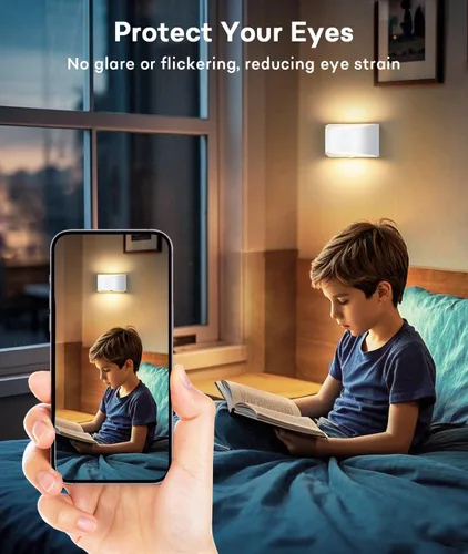 Vista 3 de Lightess Juego de 2 apliques de pared LED modernos, lámparas de pared para interiores con cable de 3000 K arriba y abajo, apliques de pared blancos