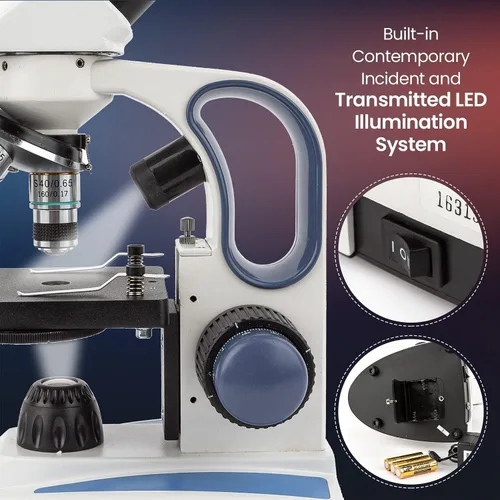 Vista 9 de AmScope M158C-E microscopio monocular compuesto, oculares de WF10x y WF25x, aumento de 40x-1000x, campo brillante, iluminación led, etapa Plana, 110