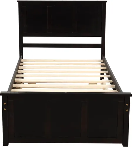 Vista 15 de Base de cama de plataforma individual con 3 cajones de almacenamiento, cama de madera tamaño individual con listones de soporte, marco de cama