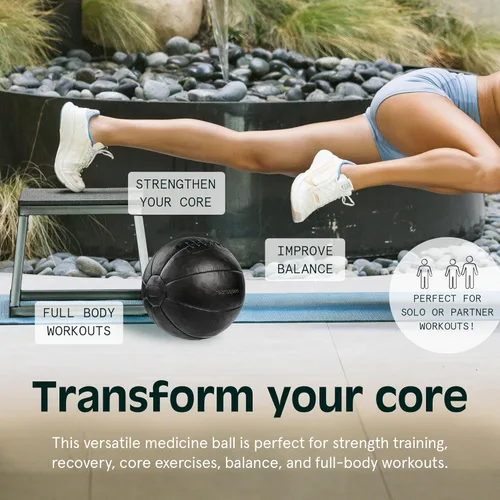Vista 6 de Balón medicinal con peso central de 4, 6, 8, 10, 12, 14, 16, 20, 25, 30 libras, cuero vegano suave al tacto con agarre resistente para entrenamiento