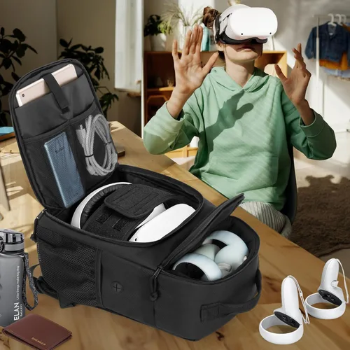 Vista 6 de Funda de transporte de viaje compatible con Oculus Meta Quest 2/Quest 3/Quest 3S/VR Elite, funda protectora con muchos bolsillos para controladores