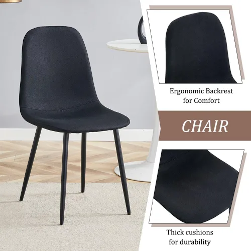 Vista 7 de Juego de 4 mesas de comedor redondas de 42 pulgadas para 4, sillas de mesa de cocina modernas, juego de 4 sillas tapizadas de madera con patas